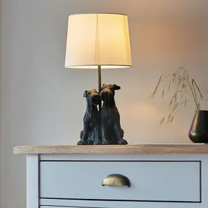 Luminosa Westie Base & Shade Table Lamp Matt Black & Natural Linen