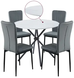 Hallowood Furniture Cullompton Small Round Dining Table 90cm with 4 Grey Faux Leather High Back Chairs