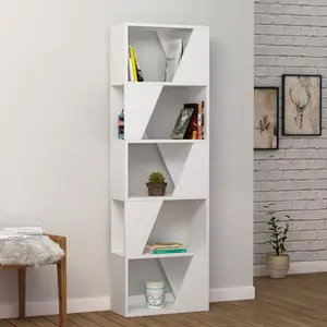 Gigi Modern Diagonal Freestanding Bookcase Stylish 5-Tier Storage Unit White