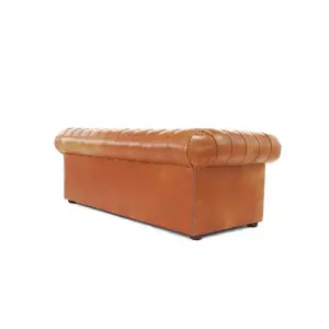 Chesterfield 3 Seater Sofa Old English Saddle Real Leather In Classic Style