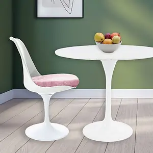 Tulip Set - Marble Medium Circular Table and Two Chairs with Luxurious Cushion Light Pink