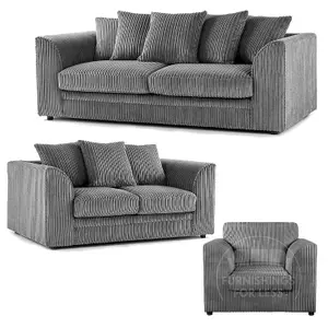 Luxor Jumbo Cord 3 + 2 + 1 Fabric 3 Piece Sofa Suite - Scatter Back Grey