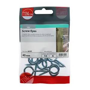 Timco - Screw Eyes - Zinc (Size 40mm - 10 Pieces)