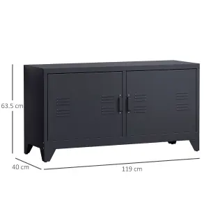 HOMCOM Industrial TV Cabinet Stand Media Center Steel Shelf Doors Storage Black