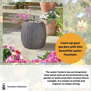 Solar Fountain Water Feature Rattan Effect Garden Outdoor Decor Patio 45cm