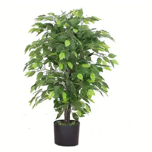 90cm Artificial Ficus Tree / Plant - Silver Metal Planter