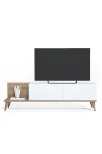 Soho TV Stand with 1 Shelves and 2 Cabinet, 152 x 35 x 43 cm TV Unit Table for TVs up to 55 inch, Oak/White