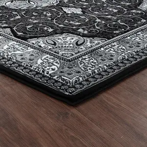 Abaseen 160x230 cm Black Royal Tabriz Rug Classic Oriental Rug 10mm Soft Pile Washable Area Rugs for Home and Office