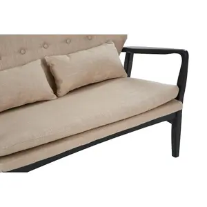 Interiors by Premier 2 Seat Beige Sofa With Black Wood Frame, Comfy Padded Fabric Seat, Easy to Clean Large Sofa