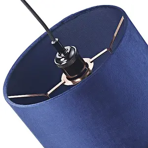 Contemporary Midnight Navy Blue Soft Velvet 10 Lamp Shade with Copper Ring