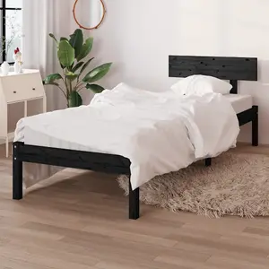 Berkfield Bed Frame Black Solid Wood Pine 90x200 cm