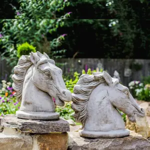 Pair of Stone Cast Stallion Horse Heads