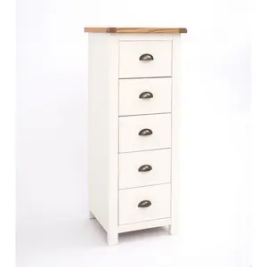 Lovere 5 Drawer Narrow Chest of Drawers Brass Cup Handle