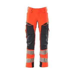 Mascot Accelerate Safe Trousers with Kneepad Pockets - Hi-Vis Red/Dark Navy   (36.5) (Leg Length - Regular)