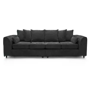 Monaco Chenille Fabric Long 4 Seater Sofa  Black