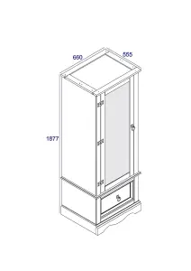 Premium Corona Grey, armoire with mirrored door and drawer.