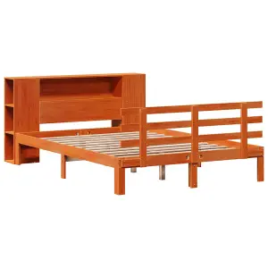 Berkfield Bookcase Bed without Mattress Wax Brown 140x190cm Solid Wood Pine