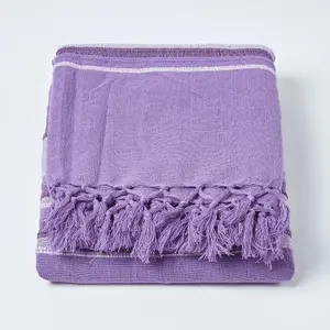 Homescapes Cotton Morocco Striped Mauve Throw, 225 x 255 cm