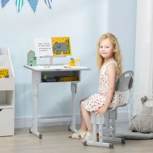 HOMCOM Kids Desk and Chair Set w/ Drawer, Book Stand, Pen Slot, Grey