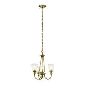 3 Bulb Chandelier Hanging Pendant Ceiling Light Natural Brass LED E27 60W Bulb