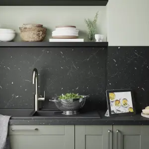 GoodHome 38mm Kala Matt Black Stone effect Laminate Square edge Kitchen Worktop, (L)3000mm