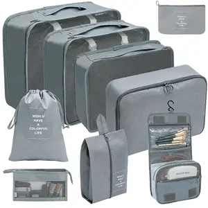 Grey 9PC Cosmetic Washing Outdoor Luggage Storage Bag