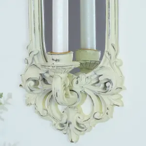 Melody Maison Ornate Cream Mirrored Candle Sconce