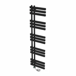 Rinse Bathrooms Designer Electric Thermostatic Heated Towel Rail D Shape Bathroom Ladder Style Radiator Warmer 1600x450mm Black