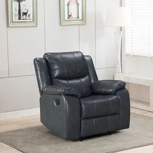 Recliner Manual Chair in Grey Faux Leather