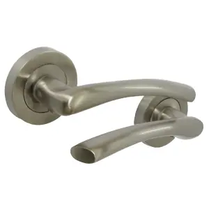 Zena Door Handle Modern Design Satin Nickel Lever on Rose Internal + Latch & Hinges