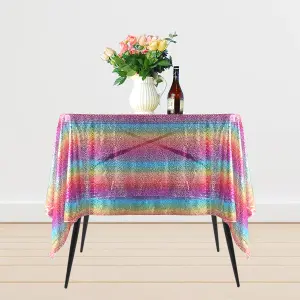 Neel Blue 70" x 70" Square Sequin Tablecloth, Rainbow