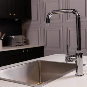 Flode Hjul Single Lever Industrial Style Kitchen Tap Swan Neck Design Chrome