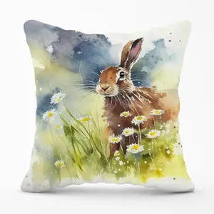 Hare And Daisies Watercolour Cushions 45cm x 45cm