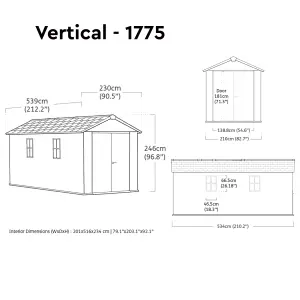 Keter Newton Plus Vertical 17x7.5 ft Apex Grey Plastic 2 door Shed with floor & 2 windows (Base included)