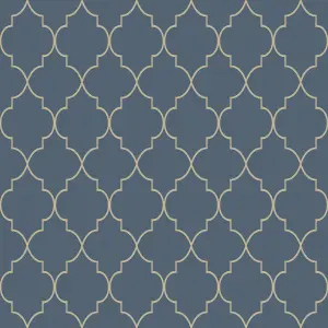 Grandeco Deco trellis Navy Metallic effect Geometric Embossed Wallpaper Sample