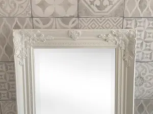 Antique Style Plain White Tall Ornate Dressing Wall Mirror with Bevelled Glass