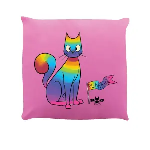 Spooky Cat Purride Filled Cushion Pink (One Size)