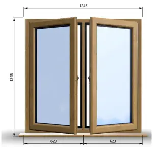 1245mm (W) x 1245mm (H) Wooden Stormproof Window - 2 Opening Windows (Left & Right) - Toughened Safety Glass