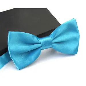 Aqua Blue Satin Polyester Bow Tie for Casual & Formal Wear, Wedding Party Accessory