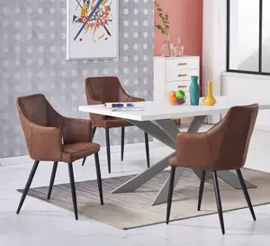 5PCs Zarah Duke Dining Table Set w/ a White Dining Table & 4 Brown Faux Leather Dining Chairs for Dining Room