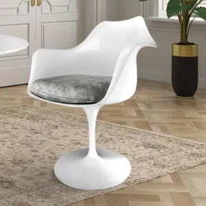 White Tulip Armchair with Luxurious Grey Cushion