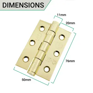 EAI Brass Stainless Ball Bearing Hinges Grade 7 - 76x50x2mm - Square Corners - PVD Brass - Pair Including Screws