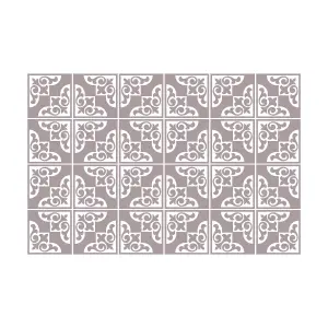 24 Pieces 15x15cm Audley Monocromatic Taupe Victorian Tile Stickers