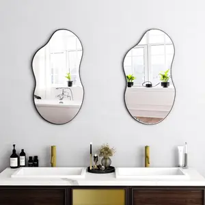 Asymmetrical Metal Framed Wall Accent Mirror Brown / 109.2cm H x 55.1cm W