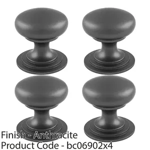 4 PACK - Victorian Tiered Door Knob - 42mm Anthracite Grey Cabinet Pull Handle Round Rose