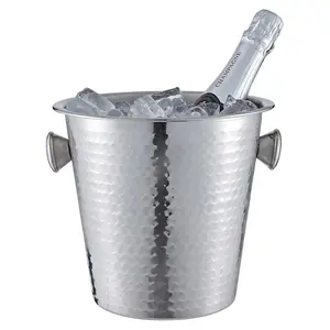 Buckingham Stainless Steel Champagne / Wine Bottle  Bucket  21.5 cm / 4.8 Litre, hammered effect