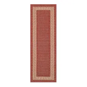 Traditional Easy to Clean Flatweave Bordered Red Anti Slip Rug for Dining Room -60cm X 110cm