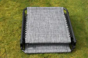 SET OF 2 Luxury Padded Lay Flat Garden Sun Loungers in Grey Weatherproof Textoline