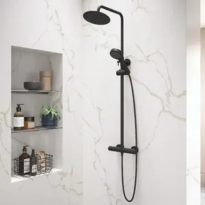 Aquarius Matt Black Exposed Thermostatic Bar Valve Overhead and Handheld Shower AQSH0694