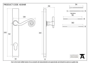 From The Anvil External Beeswax Monkeytail Slimline Lever Espag. Lock Set - RH